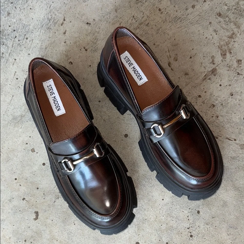 Steve Madden Brown and Silver Chunky Loafers - Picture 2 of 5
